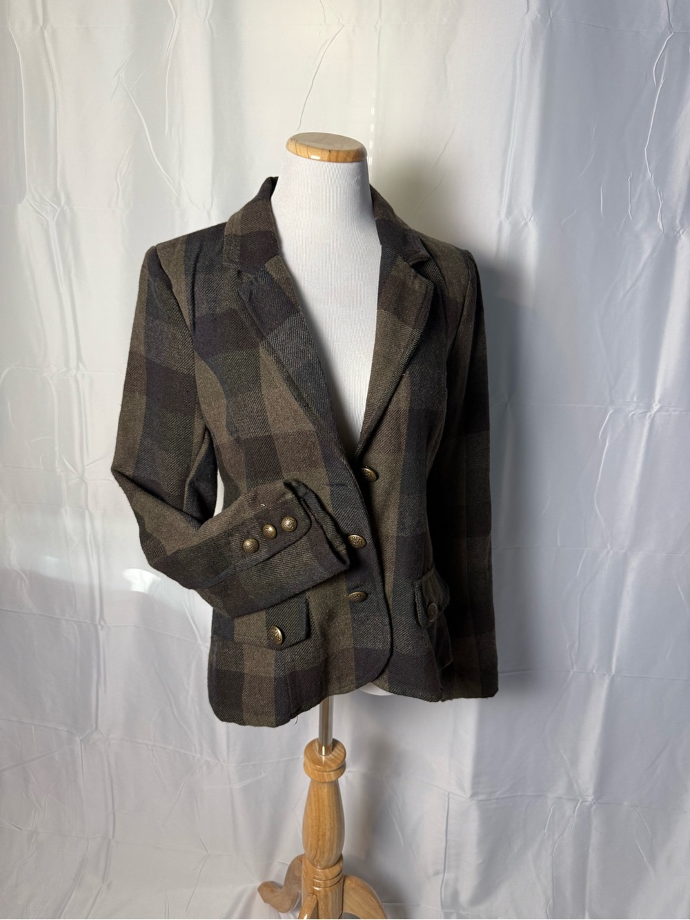 Ashley By 26 International Olive & Brown Plaid Tailored Blazer